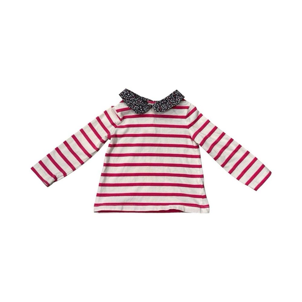 Baby Gap Pink Striped Long Sleeve Top With Flower Collar 12-18 Months